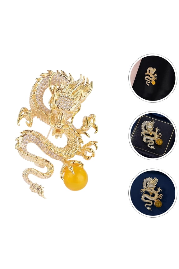 Golden Dragon Brooch Pin for Women Elegant Fashion Jewelry Gift for Special Occasions 1.5 inches