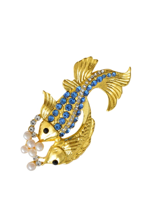 Golden Fish Brooch Lapel Pin with Colored Crystal and Zinc Alloy Jewelry(X2160)