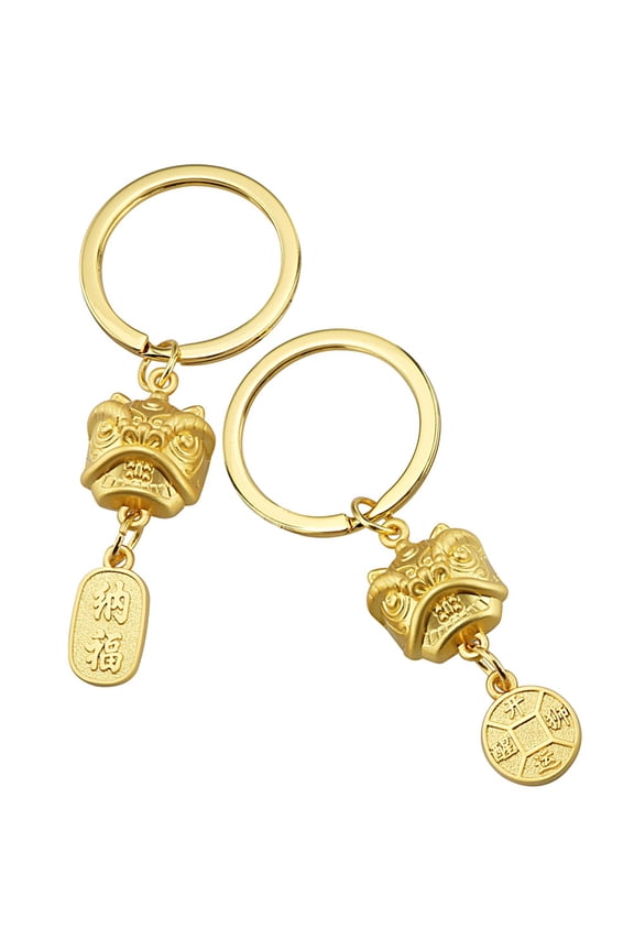 2Pcs Vintage Style Golden Lion Keychains Metal Pendant Portable Charm for Bag Key Holder