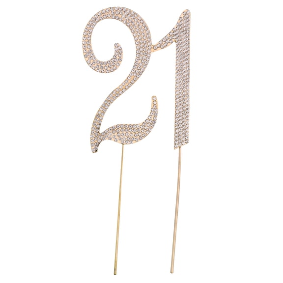 WHAMVOX Golden Rhinestone Cake Topper for Birthday or Anniversary Celebration Alloy Decoration 21 Count