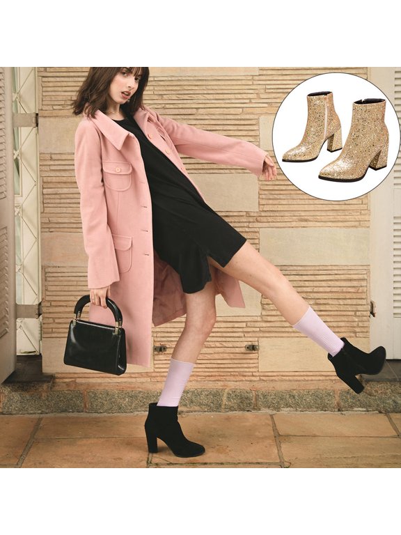 WHAMVOX Golden Women's Ankle Boots Stylish Sequins Design Comfortable PU and Rubber Material Size 7.5