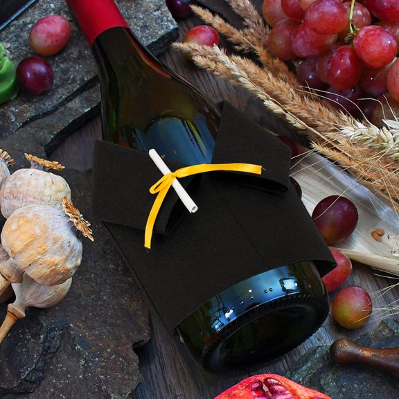 WHAMVOX Graduation Gown Shaped Wine Bottle Cover Set of 4 Black Cloth for 6.5 Inches