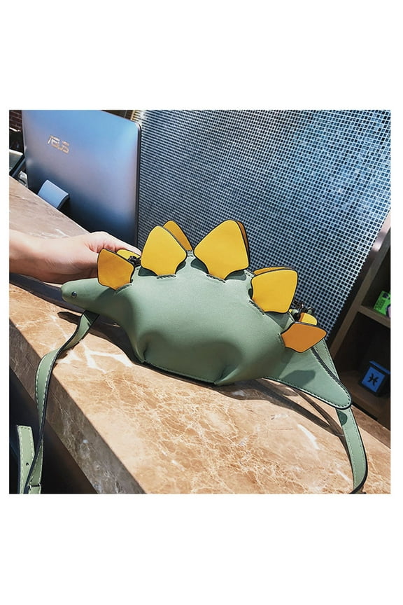 WHAMVOX Green Dinosaur Handbag for Women with Adjustable Strap PU Material Holds Plus and Small Wallet 3D Style