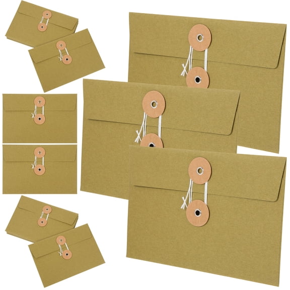 WHAMVOX Green Kraft Paper Envelopes with String Closure for Storage Multifunctional File Bags 10 Pieces