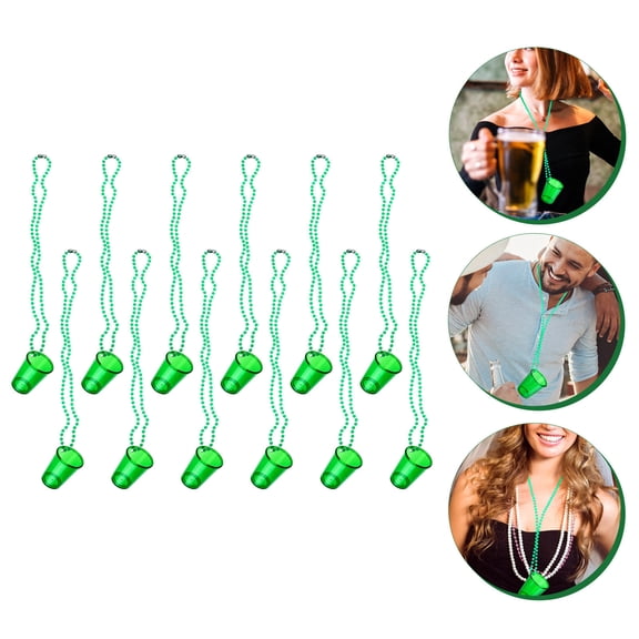 HOOWIFFY Party Cups Beaded Necklace Shot Cups Green Plastic 12Pcs 30.7x2in