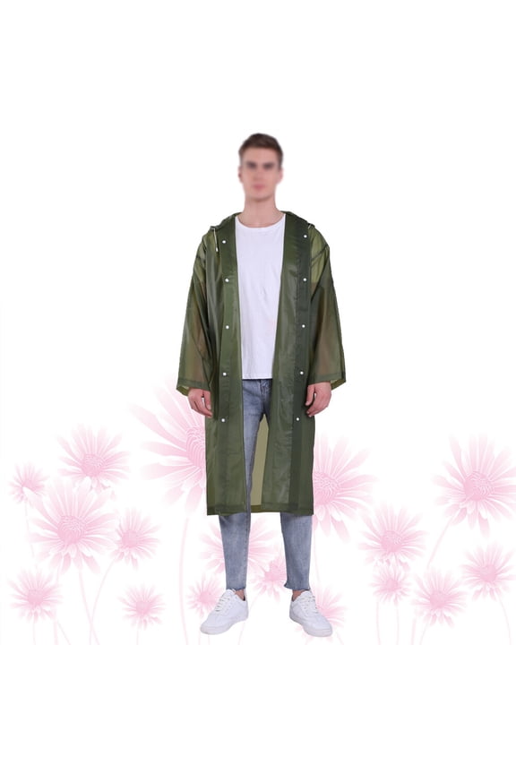 Green Reusable EVA Raincoat with Hood for Adults, Lightweight Outdoor Jacket, One Size Fits Most