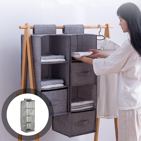 WHAMVOX Grey Cotton Linen Closet Organizer with 4 Layers for Home Use Foldable and Storage Solution