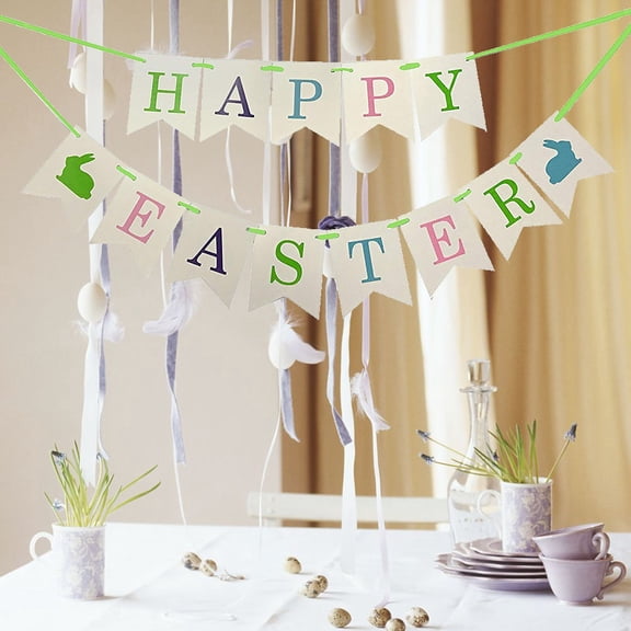 WHAMVOX HAPPY EASTER Banner Rabbit Bunting Banner Bunny Garland Colorful Decoration for Easter