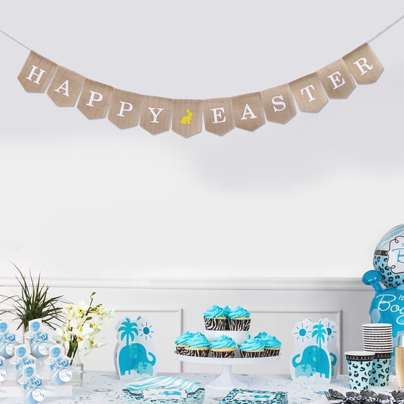 WHAMVOX HAPPY EASTER Jute Cloth Hanging Buntings Banner String Party Flag Decorative Banner