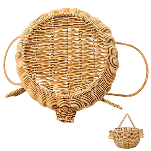 SEWCHICS Multi Purpose Harvest Basket Cartoon Pig Basket Handwoven Style 1Pack 11.2X7.9X7.1In