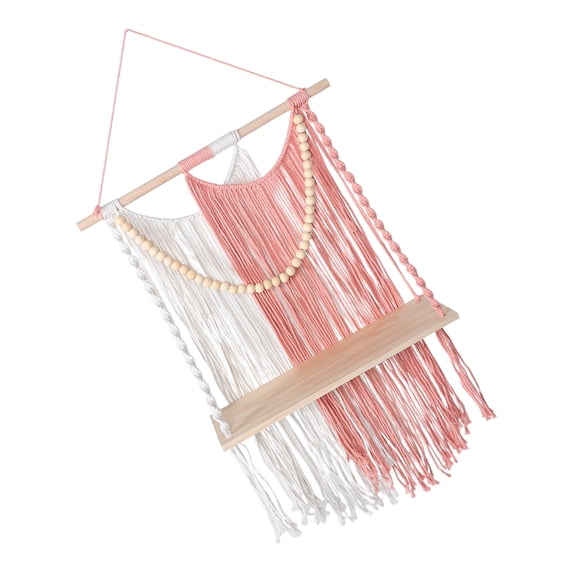 WHAMVOX Handmade Woven Tassel Tapestry Macrame Wall Shelf Boho Floating Plant Holder Decorative Rope Shelf for Bedroom Balcony Home Decor