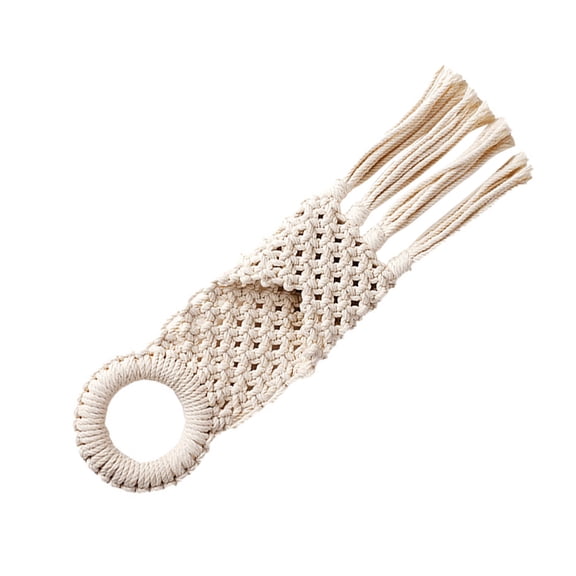 WHAMVOX Hanging Storage Pocket Woven Hanging Pocket Macrame Wall Tapestry Beige Cotton Thread 1Set