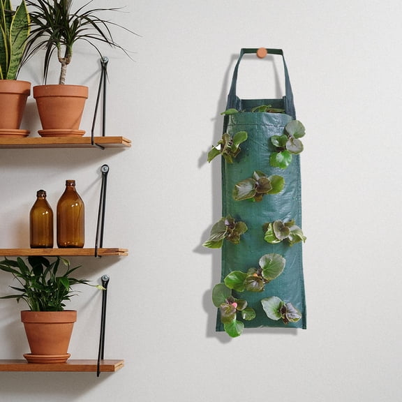 WHAMVOX Hanging Strawberry Planter Hanging Aeration Planter for Strawberry Tomato and Hot Pepper 6 Pockets Strawberry Grow Bag Upside-Down Tomato Planter Vegetable Planting Bags Green