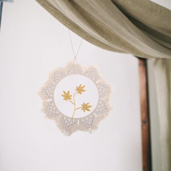 ROMANSENTIAL Beige Handmade Macrame Wall Tapestry Bohemian Style Wall Hanging Decor
