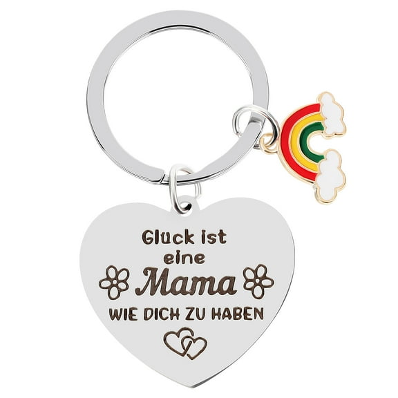 WHAMVOX Heart Key Chain Mother Day Keychain Metal Rainbow Keychain Lovely Engraved Keychain for Mom