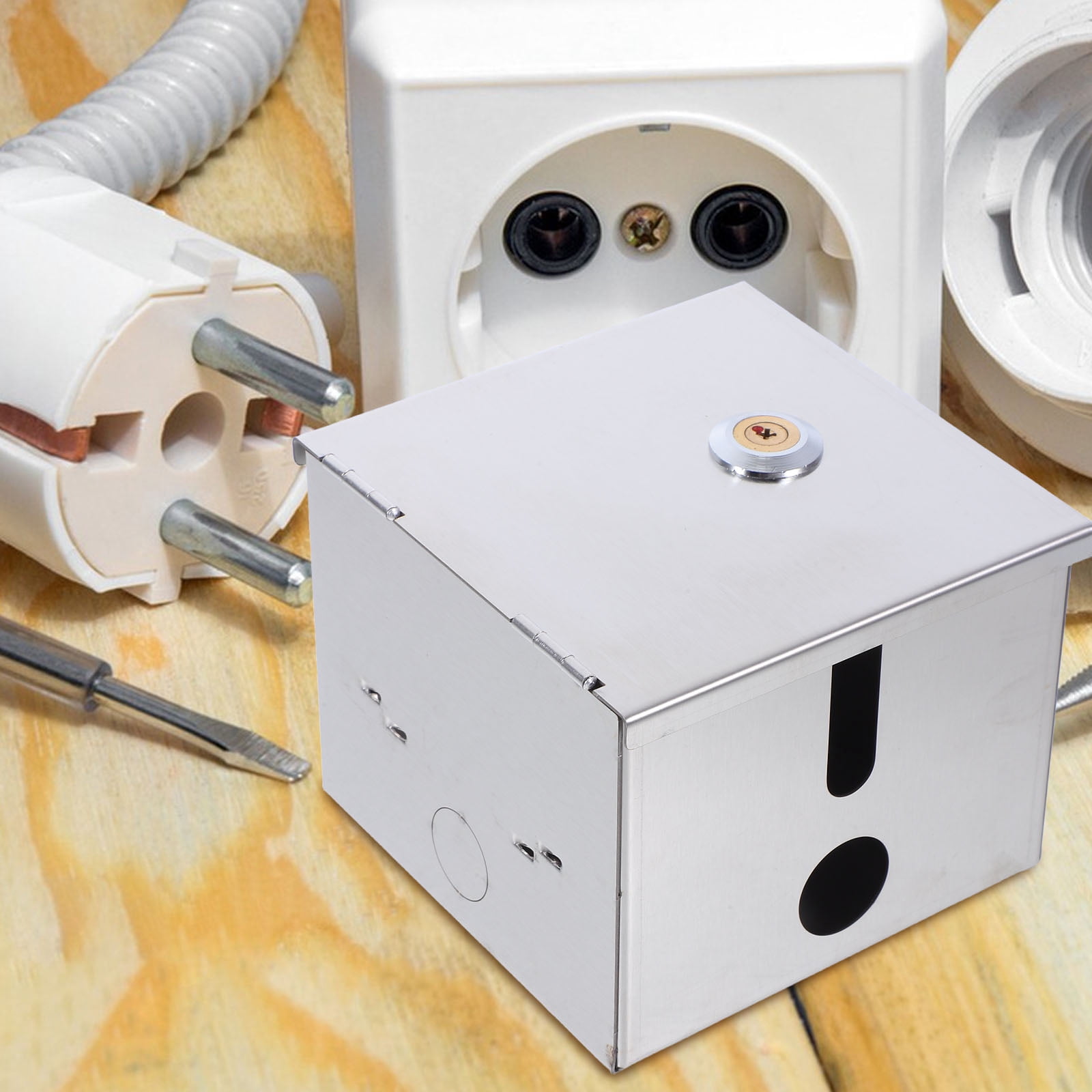 YSNOOWE Weatherproof Electrical Box Socket Storage Box Stainless Steel 1Set For Public Areas