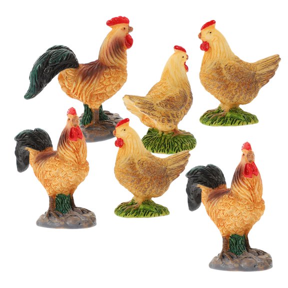 WHAMVOX Hemoton 6pcs Mini Chicken Figurines for Garden Miniature Landscape Chicken Statue Rooster Hen Models