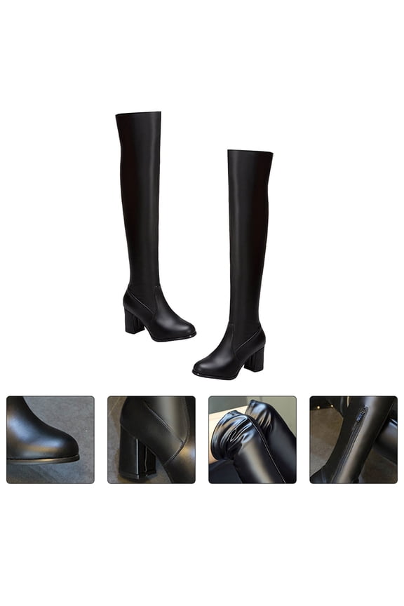 WHAMVOX High Heel Round Toe Boots Over-the-knee Footwear Miss Black