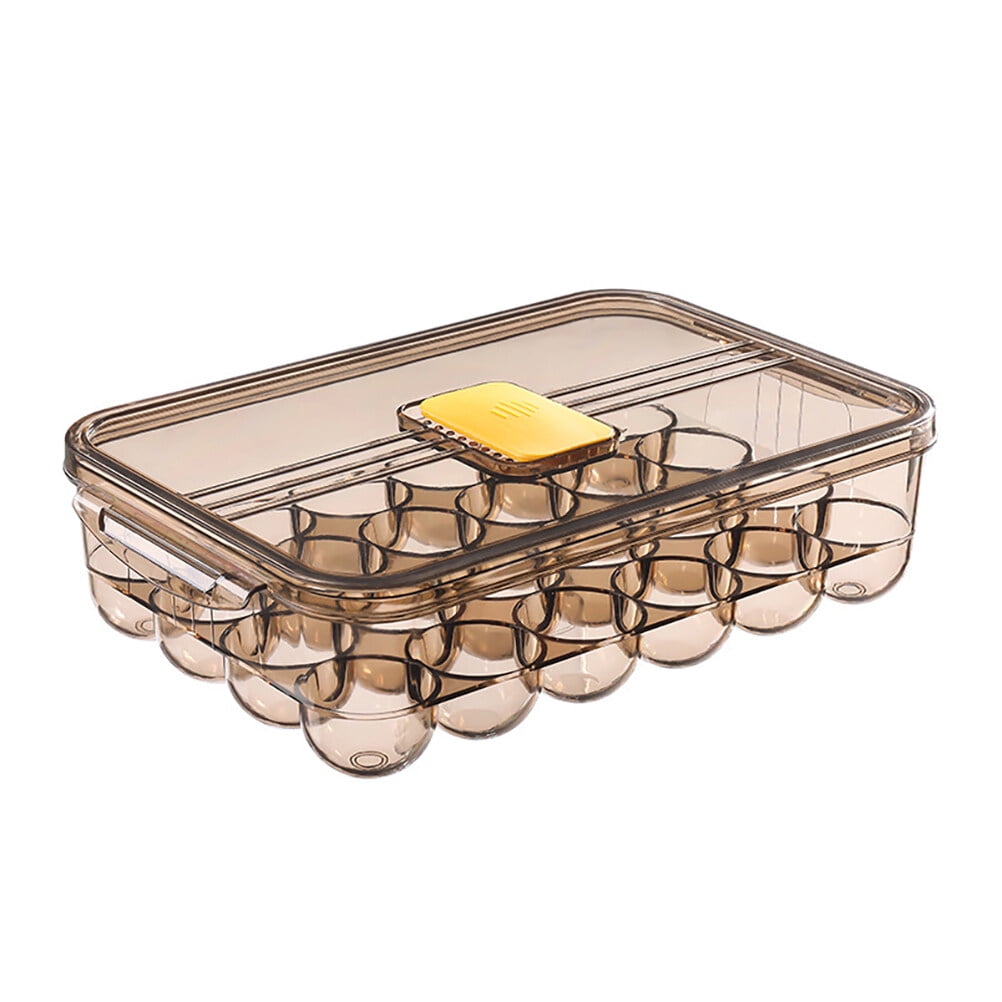 ROMANSENTIAL Egg Storage Rack Brown Pet Material with Lid for Organized Refrigerator Use