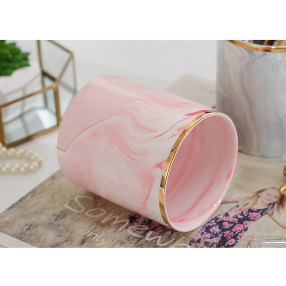 WHAMVOX Holder Pen Organizer for Desk Marble Storage Barrel Stationery Golden and Pink