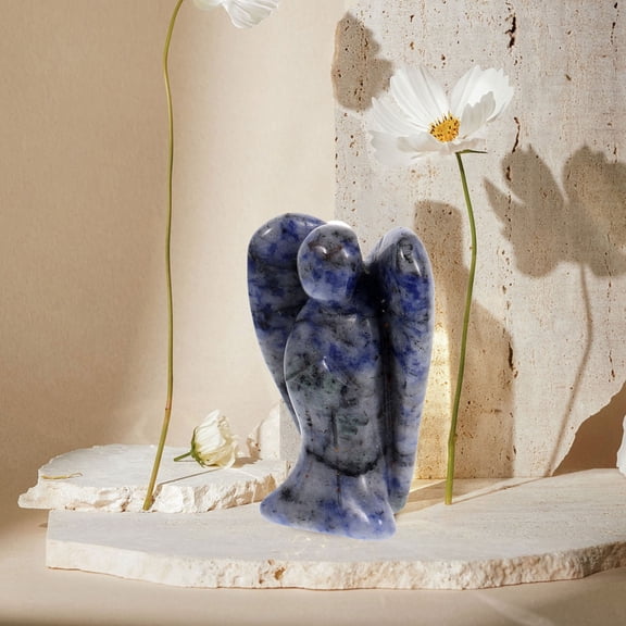 ROMANSENTIAL Home Decoration Angel Shape Statue Blue Crystal 1Pack For Nightstand