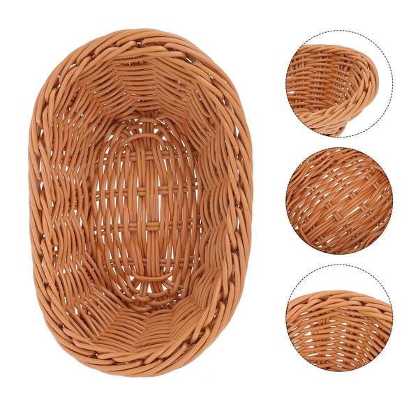 WHAMVOX Brown Mini Rattan Basket for Bread Serving and Table Organization, Imitation Wicker Storage Basket