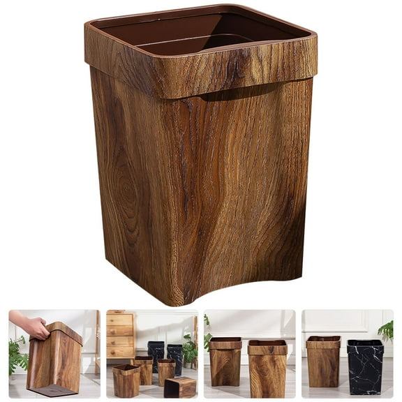 SEWCHICS Decorative Garbage Can Imitation Wood Grain Texture 1Pack 9.9X7.4X7.4In