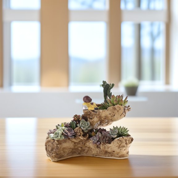 ROMANSENTIAL Resin Cactus Pot Set of 3 Brown Decorative for Home and Office Centerpiece