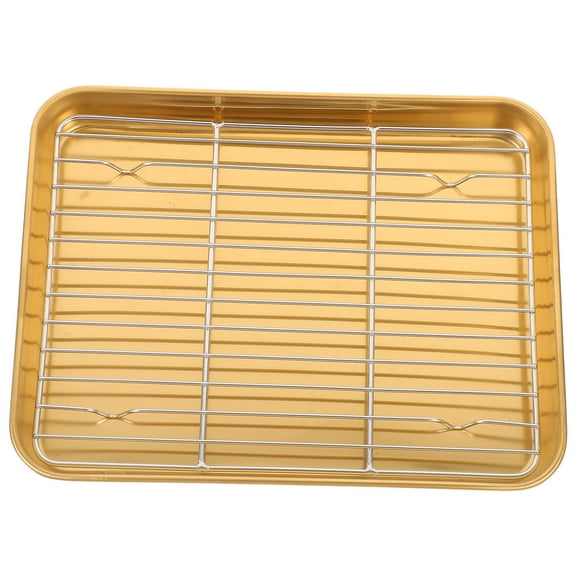 WHAMVOX 26x20cm Stainless Steel Induction Bakeware Tray with Cooling Rack, Golden Finish for Oven and Kitchen Use