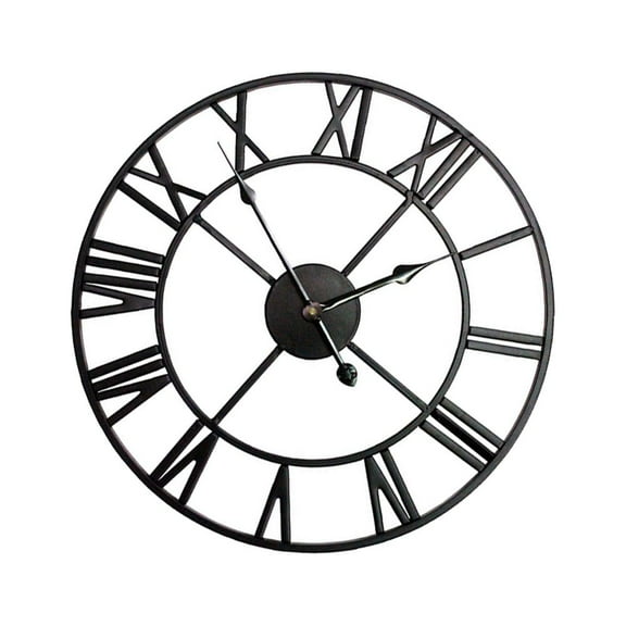 WHAMVOX Iron Art 50cm Decorative Clock Creative Rome Wall Clock Art Decor Wall Clock without Battery for Home Office Living Room (Black)