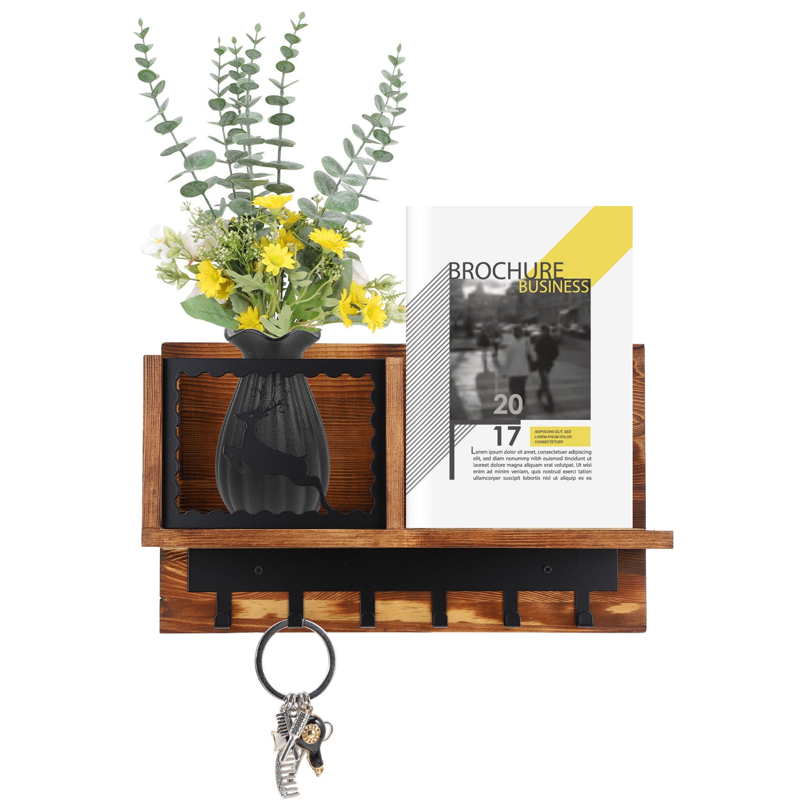 WHAMVOX Key Holder Wall Mail Shelf Decorative Wooden Wall Key Organizer ...