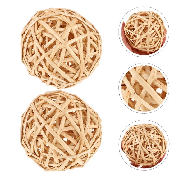 WHAMVOX Wicker Rattan Balls Khaki 2Pcs 3.9In
