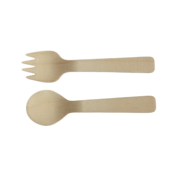 YSNOOWE Reusable Fruit Forks Wooden Spork Wood 100Pcs Khaki Tableware