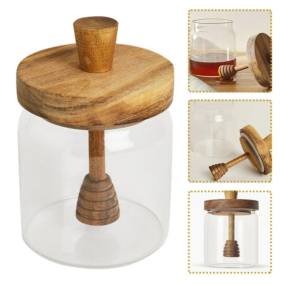 WHAMVOX Shaped Honey Dispenser Jar with Dipper - Kitchen Storage Pot for Honey and Syrup