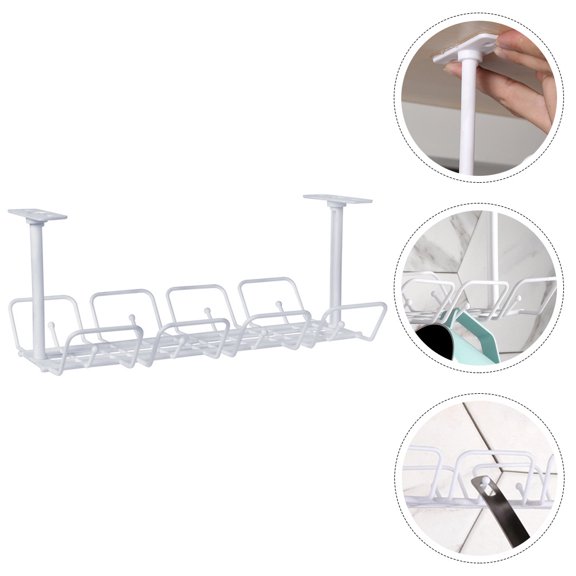 SKISUNO 1Set Plastic Under Desk Cable Basket White for Home Office Cord Management