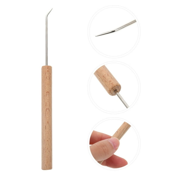 WHAMVOX Knitting Loom Hook 1Pack Curved Wood Stainless Steel for DIY Crafts Accessories 11.8X0.35X0.35In