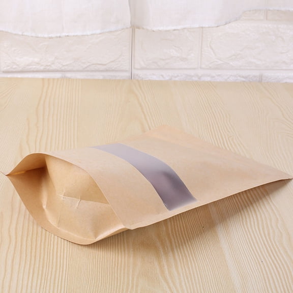 WHAMVOX Kraft Paper Stand up Window Bag for Dried Food Storage Crafted with Clear View Khaki 12X20cm