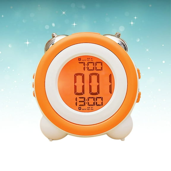 WHAMVOX LED Light Electronic Alarm Mute Simple Stereo Loud Stay in Bed Clock for Kids Child (Orange)