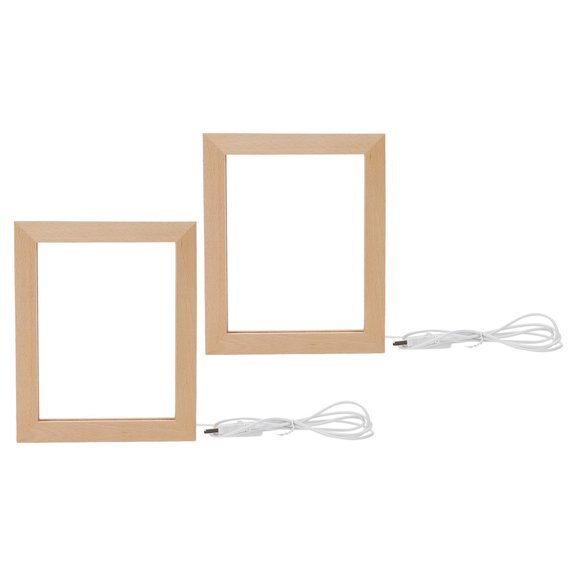 WHAMVOX LED Lighted Wood Photo Frame with 3D Effect Multifunctional Night Light for Home Decoration Khaki Size 2PC