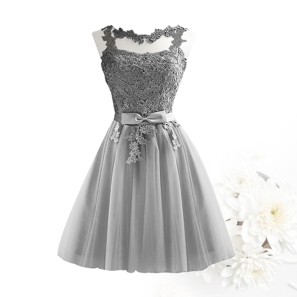 dolphin grey bridesmaid dresses Chiffon Classic A-line Dresses, Maid Of Honor Dresses, MBD237 Chiffon;Straps Sleeves Size:Single black with silver dress NA-04.14.25AM