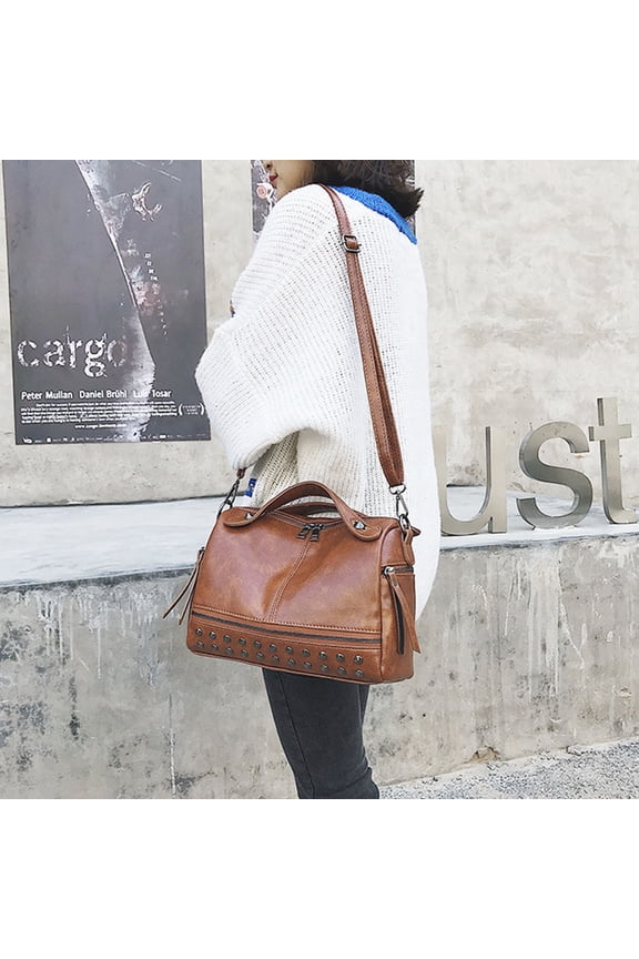 Ladies Rivet Crossbody Bag Rivet Handbag Miss Size 1 Brown