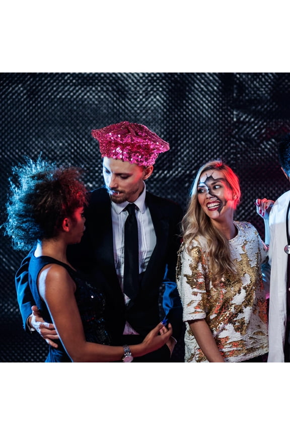 Ladies Sequined Beret Sparkle Sequin Beanie Hat Miss Size 1 Rosy