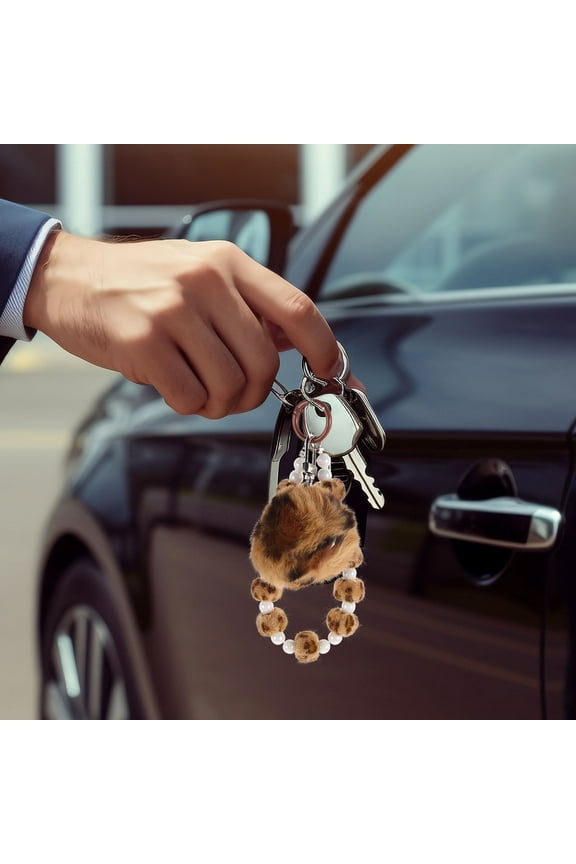 Leopard Print Pom Pom Keychain 1Pack Plush Metal for Women Handbag and Phone