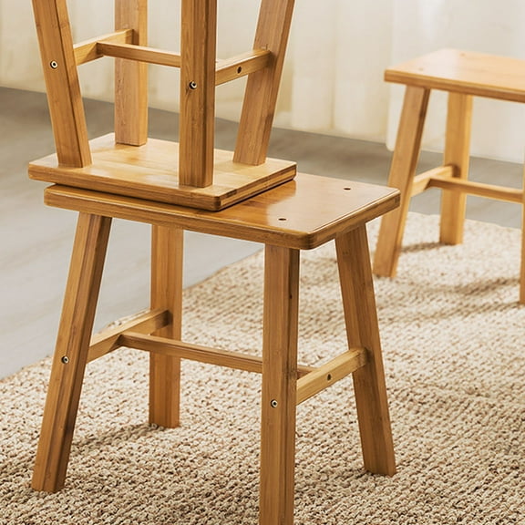 WHAMVOX Light Brown Bamboo Stool for Kids Home Shoe Changing Use Durable Synthetic Material 1pc