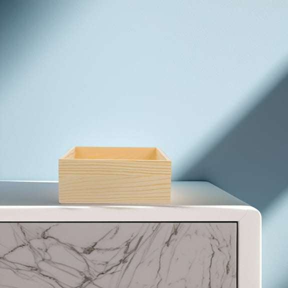 WHAMVOX Light Yellow Wooden Storage Box for Organizing Office Desk and Wedding Favors, Open Top Design, 20x20x8cm