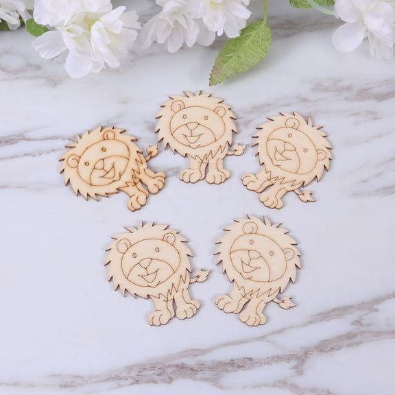 WHAMVOX Lion Shaped Model 10Pcs Wooden Slices for Painting and DIY Decorations Beige Color