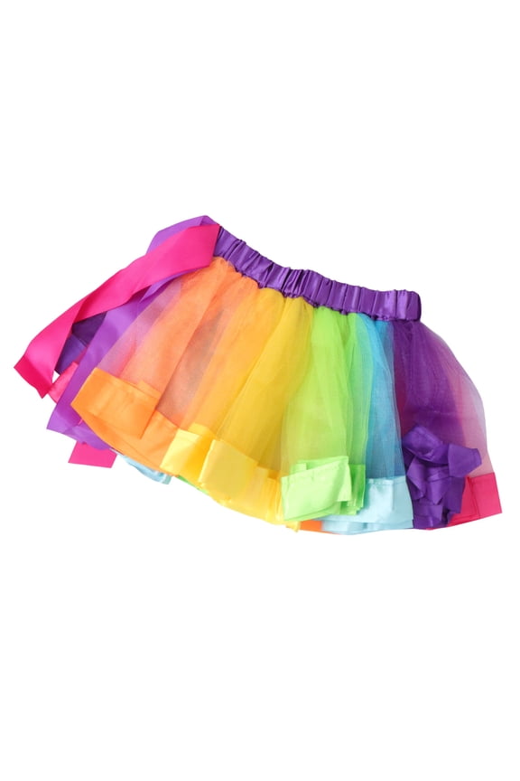 Little Girls Layered Rainbow Ribbon Tutu Skirt Dress Ballet Tiered - Size S