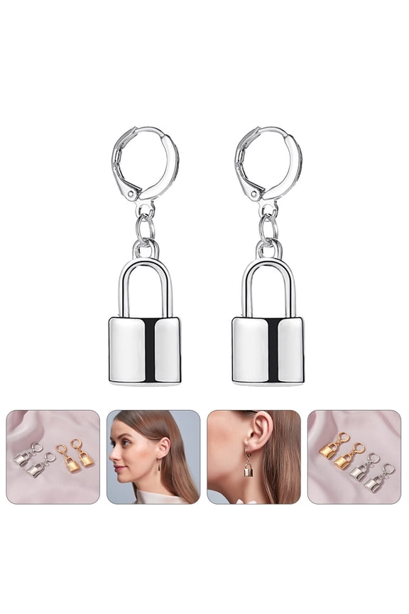 Lock Earrings Punk Style All-match Man Men and Women Silver