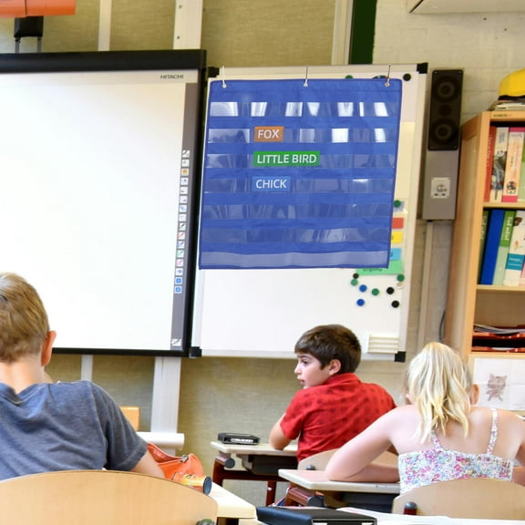 WHAMVOX MLINS Standard Classroom Pocket Chart for Daily Schedule and Word Cards with Clear Pockets 1 Set for Door or Back Hanging