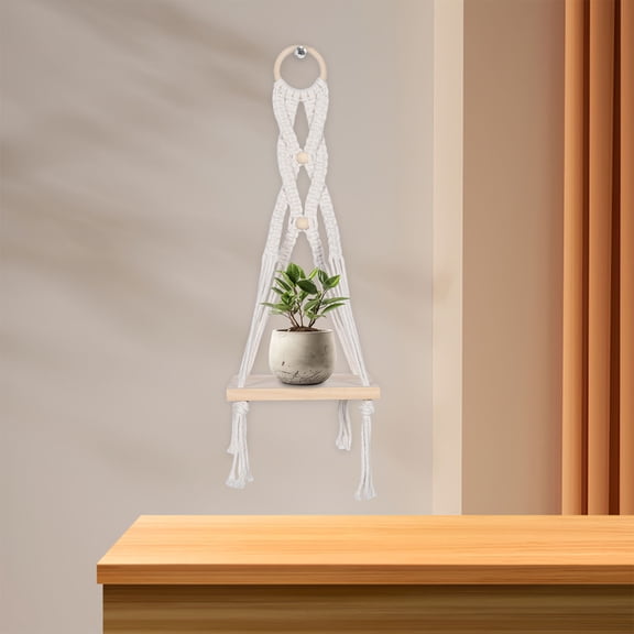 WHAMVOX Macrame Shelf For Indoor And Outdoor Use For Wall Hanging And Plant Decor Made With Woven Cotton Rope Ideal For Rustic Wall Storage And Unique Home Decoration